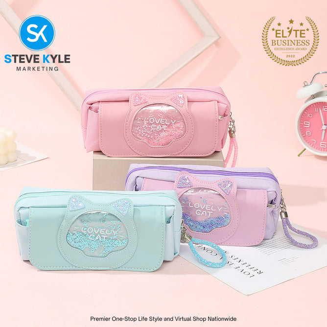 New Large-Capacity Pencil Case Girl Heart Glitter Pencil Case Student Influencer Pencil Case