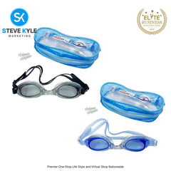 Swim Anti-fog Goggles Adjustable for Kids and Adults with 1 Pair Earplugs & Pouch Case