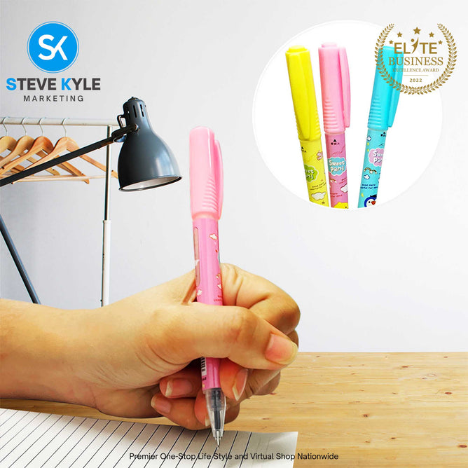 Random 2N1 Cartoon Erasable Gel Magic Pen with Eraser School Stationery