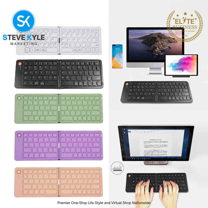 UltraSlim Foldable Keyboard Rechargeable Bluetooth Silent Typing for iOS Android Windows