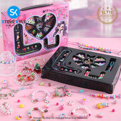 Kids Beaded Necklace & Bracelet Set Girls' Handmade DIY Jewelry Making Pink Hearts & Christmas Themed Best Gift Toy