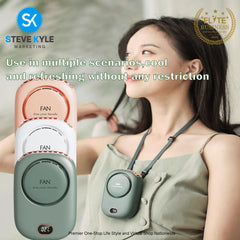 Mini portable fan,neck hanging, waist hanging, desktop holding, USB charging, 3-level wind power