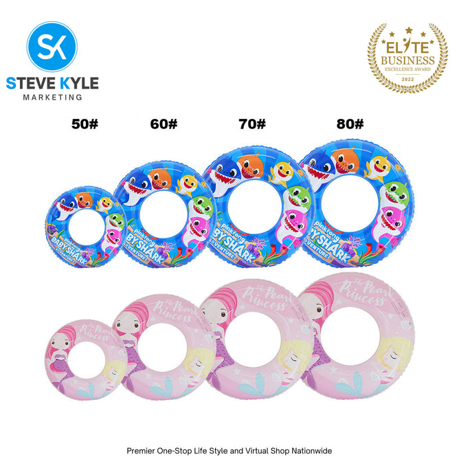 Inflatable Mermaid Baby Shark Swim Ring Floater for Kids and Young Adult Boys and Girls