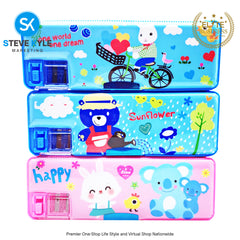Double Sided Opening Magnetic Pencil Case for Kids Children Pencil case with Sharpener