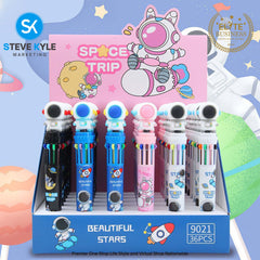 10 IN 1 BallPoint Pen with Spaceman Head Ball Pens Cute Cartoon Design Kids Gift School Stationery