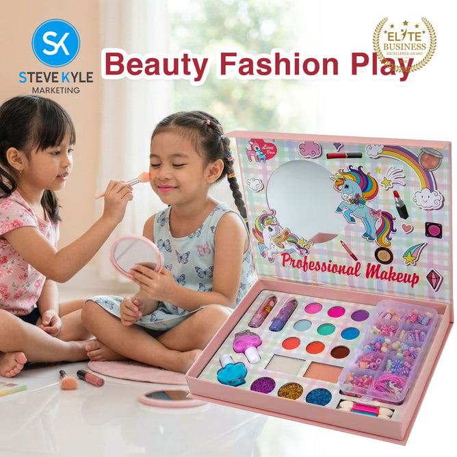Steve Kyle 2-in-1 Pretend Makeup Kit with Jewelry Making Accessories Gift Box for Kids