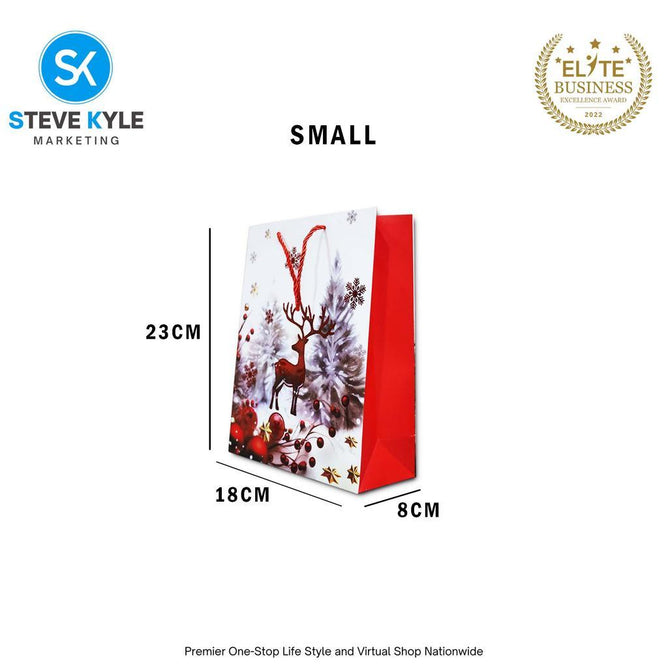 Steve Kyle Random Design Christmas Craft Paper Gift Bag with Twisted Rope Handle for Holiday Gifts Party Favors