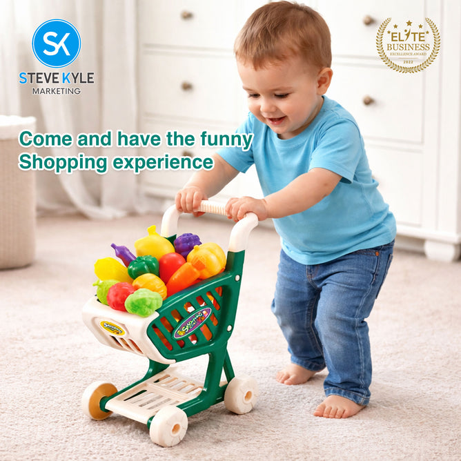 Steve Kyle Supermarket Shopping Cart Toy Set Pretend Play Grocery With Fruits Vegetables For Kids