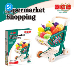 Steve Kyle Supermarket Shopping Cart Toy Set Pretend Play Grocery With Fruits Vegetables For Kids