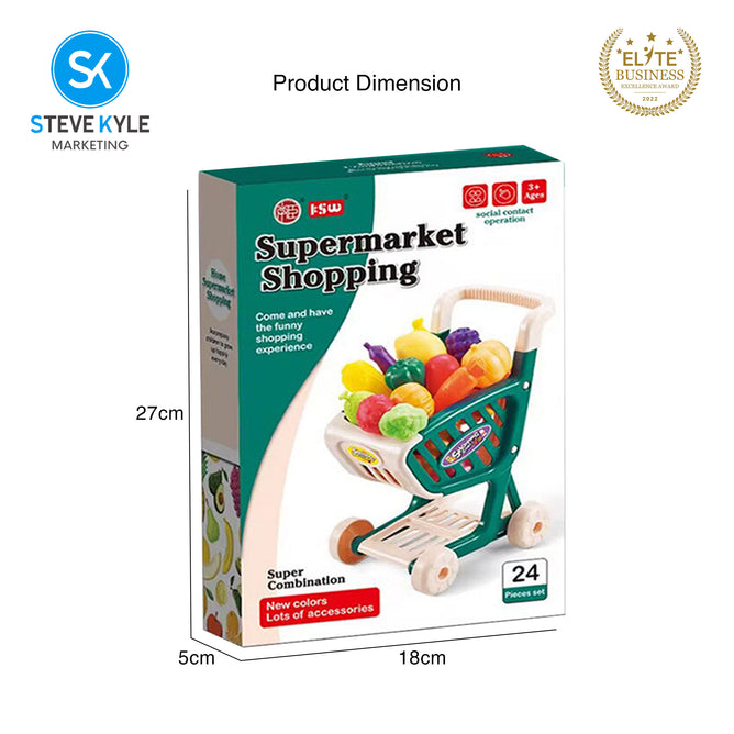 Steve Kyle Supermarket Shopping Cart Toy Set Pretend Play Grocery With Fruits Vegetables For Kids