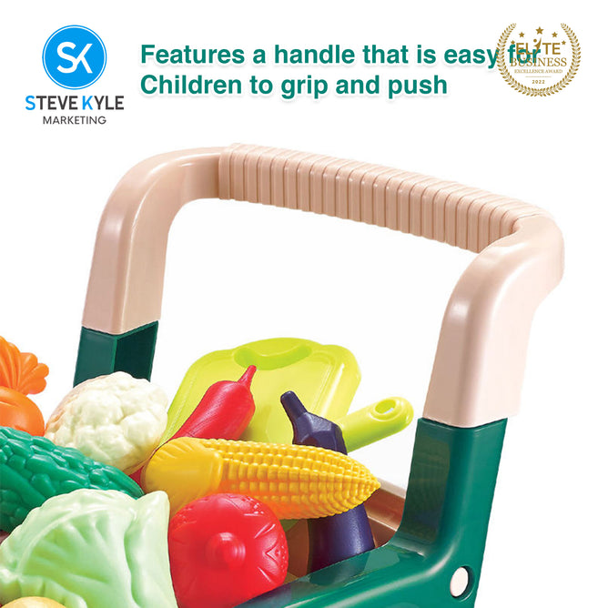 Steve Kyle Supermarket Shopping Cart Toy Set Pretend Play Grocery With Fruits Vegetables For Kids