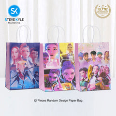 Steve Kyle Twelve Pieces Goody Treat Candy Hand-held Bag Girl Group Theme Paper Bag For Birthday Gift Party Supplies