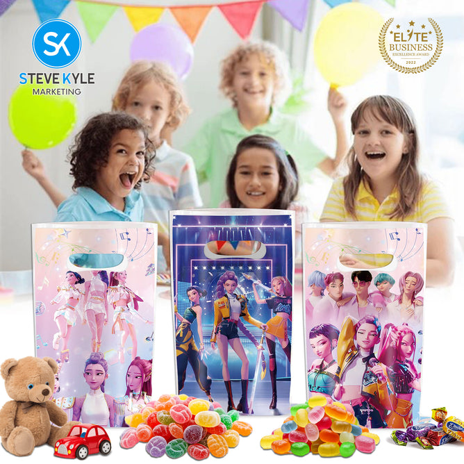 Steve Kyle Ten Pieces Colorful Girl Group Theme Plastic Loot Goodie Candy Bags For Kids Birthday Gift Party Supplies