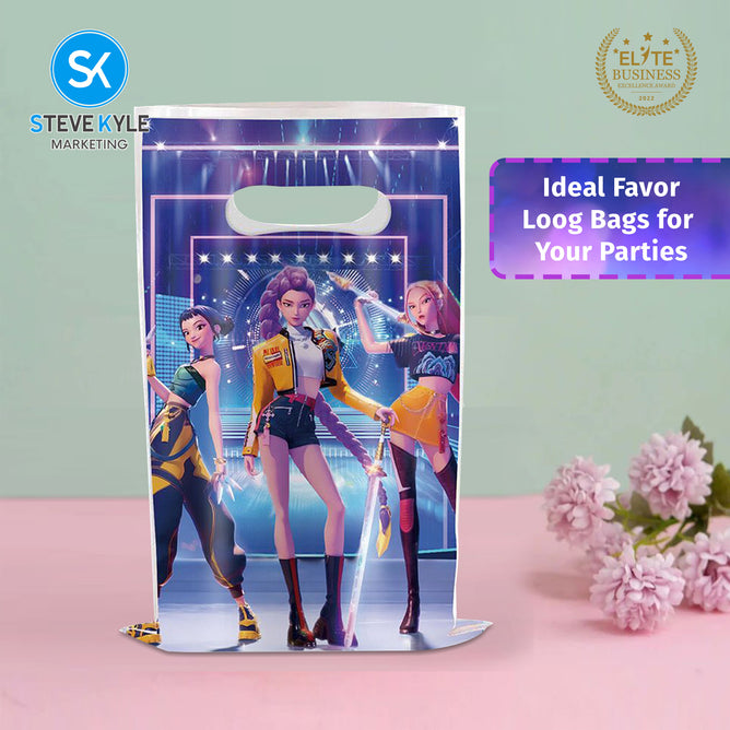 Steve Kyle Ten Pieces Colorful Girl Group Theme Plastic Loot Goodie Candy Bags For Kids Birthday Gift Party Supplies