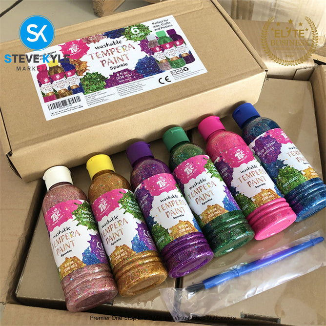6 Colors Non Toxic Paint Set Washable Tempera for Kids Normal & Glitters