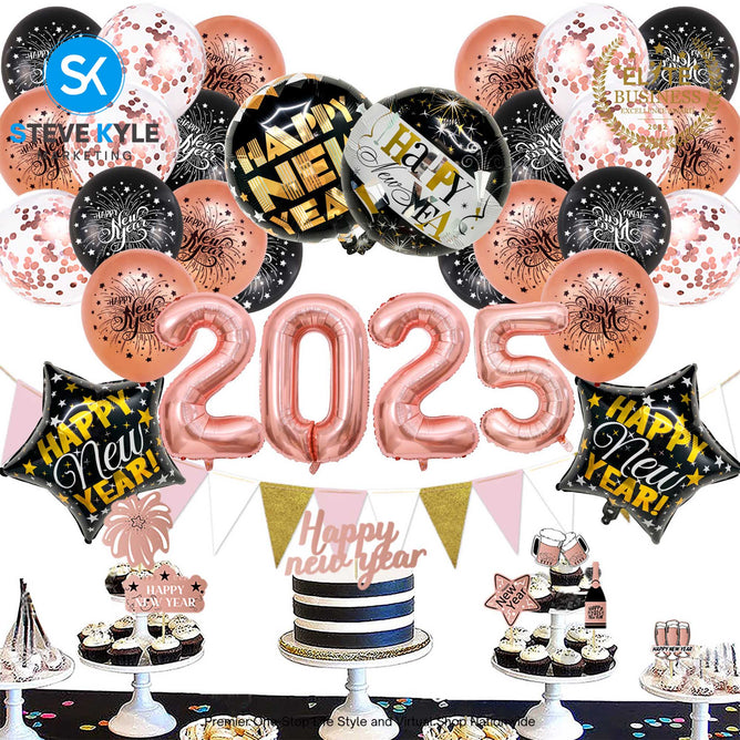2025 Happy New Year Decorations Foil Balloons Party Supplies Set For 2025 New Years Eve Party Decoration Set