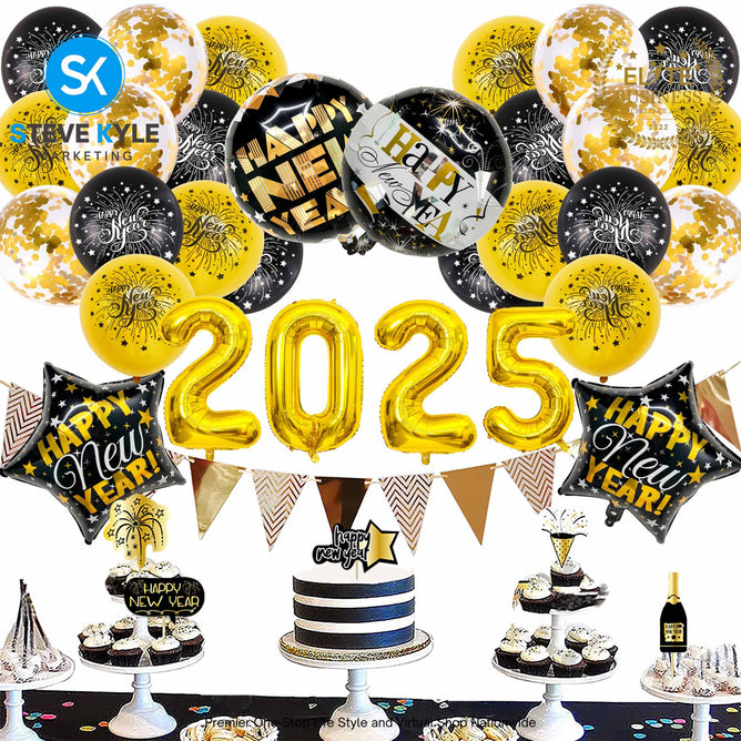 2025 Happy New Year Decorations Foil Balloons Party Supplies Set For 2025 New Years Eve Party Decoration Set