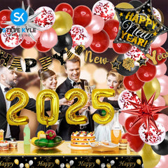 2025 Happy New Year Decorations Foil Balloons Party Supplies Set For 2025 New Years Eve Party Decoration Set