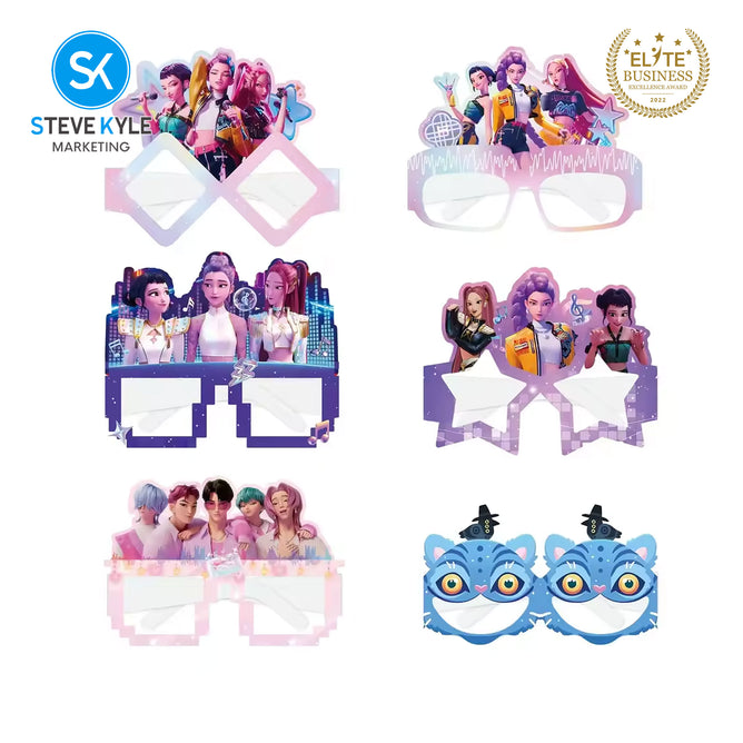 Steve Kyle Six Pieces Random Design Paper Mask Glasses For Kids Cosplay Photo Booth Props Party Supplies