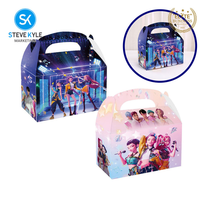 Steve Kyle Twelve Pieces Cartoon Design Candy Cookies Cake Paper Gift Box With Handle For Kids Birthday Party Supplies