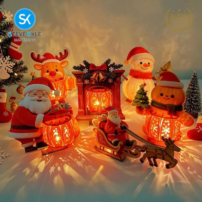 Steve Kyle 3D Wooden Christmas Santa Claus Snowman Santa Sleigh Decorative Lantern Ornament