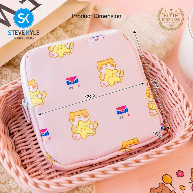 Steve Kyle Cute Cartoon Portable Feminine Hygiene Storage Pouch for Women
