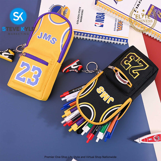 Basketball Pencil Case Ball Shirt Study Pouch Holder Bag with 2 Compartments Portable Vertical Color