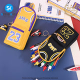 Basketball Pencil Case Ball Shirt Study Pouch Holder Bag with 2 Compartments Portable Vertical Color