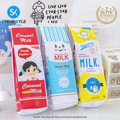 Korea Large Capacity Student Pencil Case Cartoon Waterproof Milk Box Pencil Bag