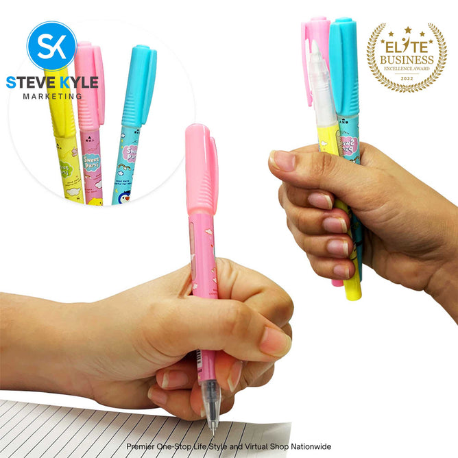 Random 2N1 Cartoon Erasable Gel Magic Pen with Eraser School Stationery