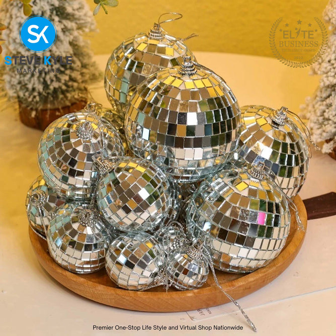 (4cm/5cm/6cm) 6PCS Mirror Christmas Tree Ornaments Bar Disco Ball Hanging DIY Decoration