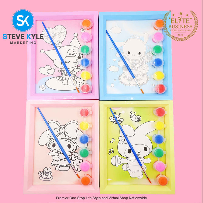 DIY Water Color Picture for Kid Children Cartoon Painting w/ Draw Brush & Paint Set