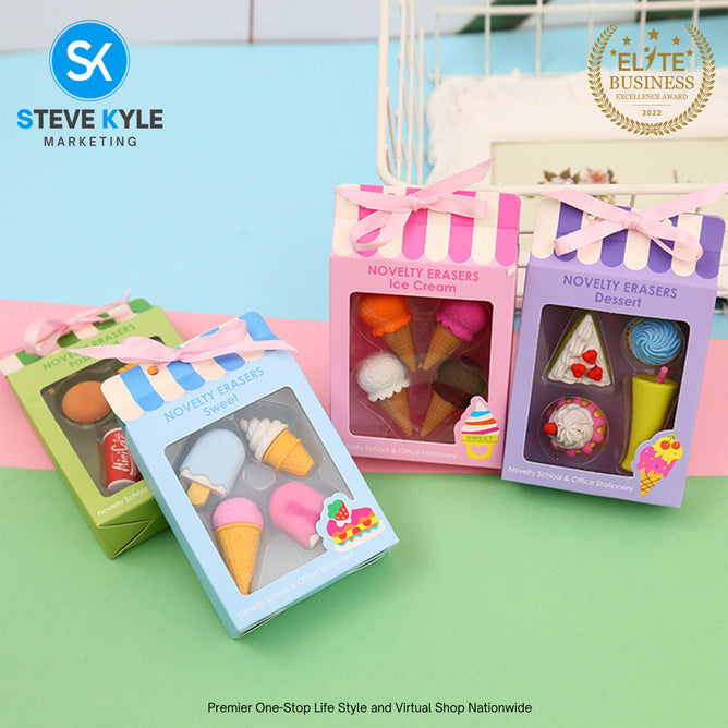 4PCS Novelty Erasers Colorful Cute Erasers For Kids Stationery School Supplies
