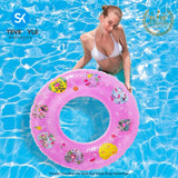 Pink Blue Lively Print Inflatable Swimming Ring For Adult Outdoor Fun Summer Time