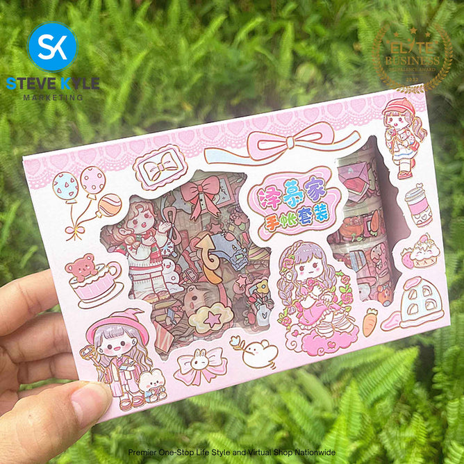 Cartoon Sticker & Tape Random (1 Box Set) Waterproof Kawaii Stationery Supplies