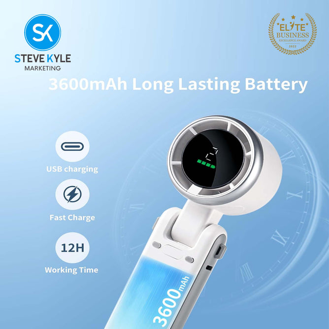 Rechargeable Digital Display Portable Turbo 3-in-1 Handheld Fan with Lanyard