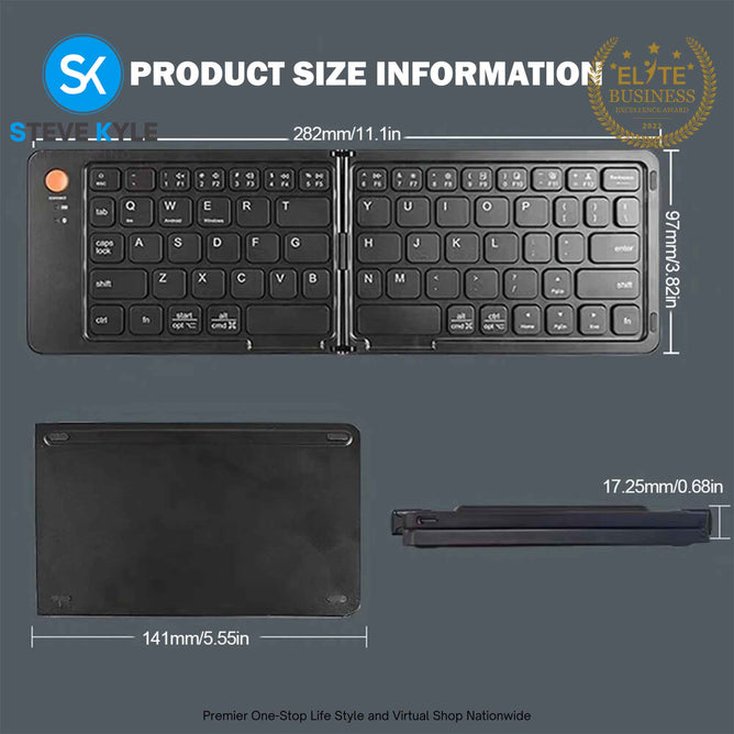 UltraSlim Foldable Keyboard Rechargeable Bluetooth Silent Typing for iOS Android Windows