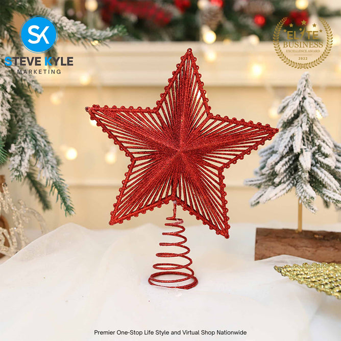Christmas Tree Top Decoration Glittering Star Hanging Pendant Topper Xmas Tree Decor Ornament