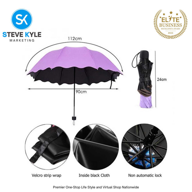 Magic Folding Sun Rain Windproof Flowering Umbrella cover UV Protection