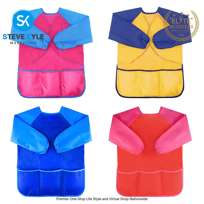 Kids Painting Apron Cute Craft Baking Waterproof Colorful Long Sleeve Apron
