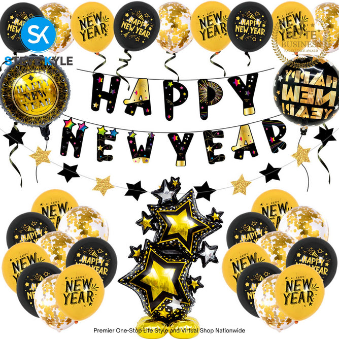 2025 Happy New Year Decorations Foil Balloons Party Supplies Set For 2025 New Years Eve Party Decoration Set