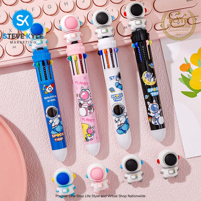 10 IN 1 BallPoint Pen with Spaceman Head Ball Pens Cute Cartoon Design Kids Gift School Stationery