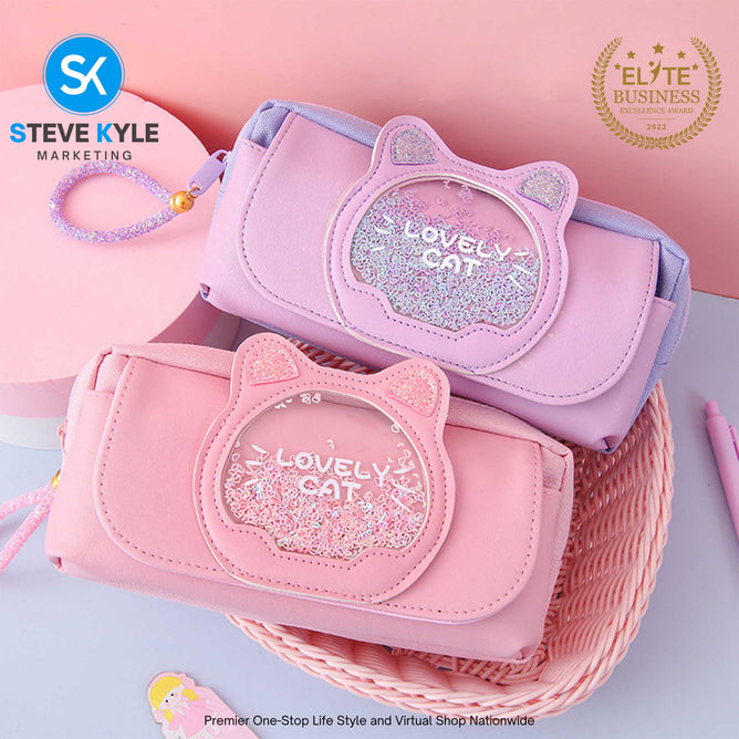 Cat Pencil Case Cute Pencil Bag Three layers Pen Case Kids Kawaii Stationery Bag Cartoon Animals Pen Bag Girls Handbag