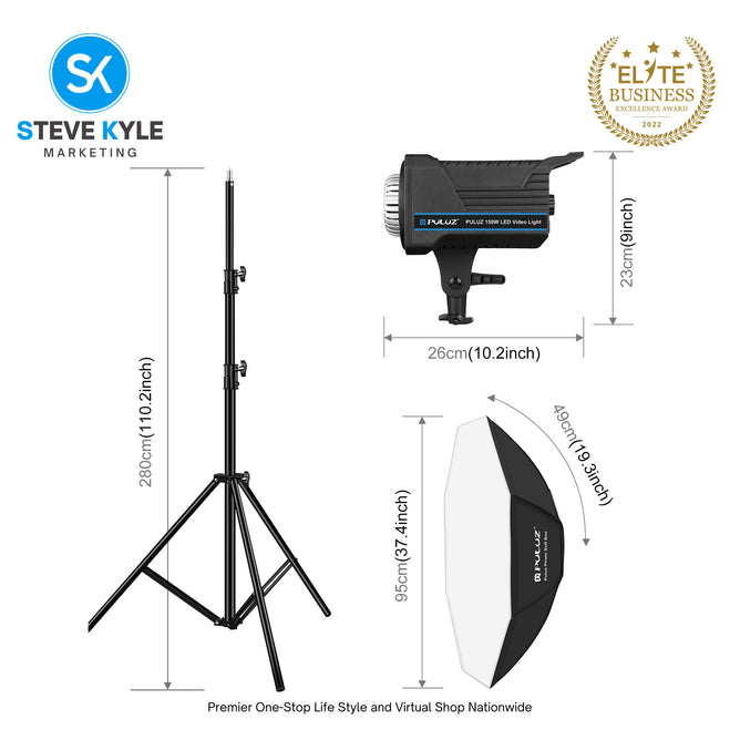 PULUZ 150W 3200K-5600K Photo Studio Strobe Flash Light Kit with Softbox Reflector & Tripod(US Plug)