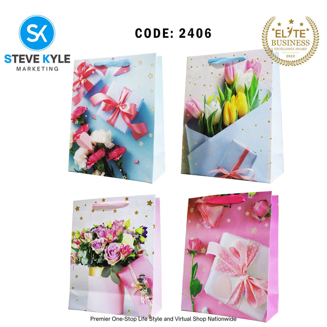 Valentines Day Gift Bag Love Bear - Floral Design Couple Gift Packaging Bag Paper Bag