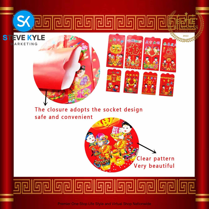 (100pcs in 1Box) Red Money Ampao Chinese Lucky Pocket for New Year Wedding All Occasions