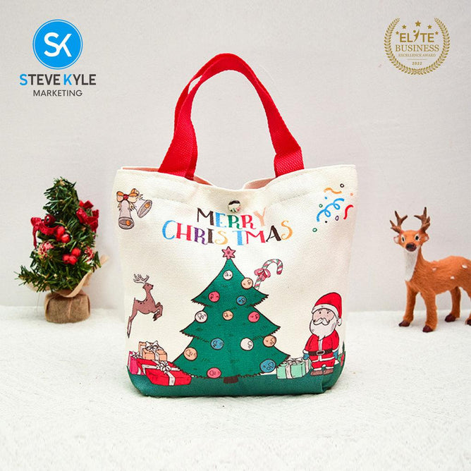 Steve Kyle Soft Fabric Christmas Gift Bag with Santa Tree Design