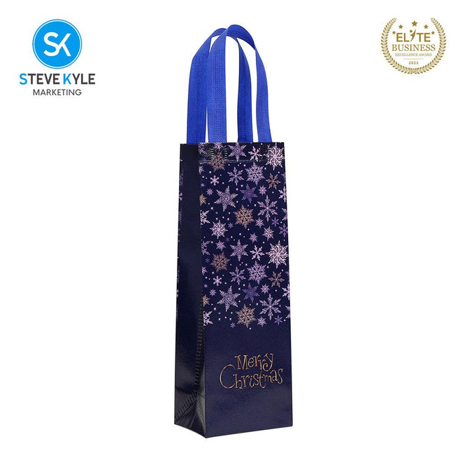 Steve Kyle Merry Christmas Printed Reusable Non-Woven Wine Tote Bag for Holiday Gifts