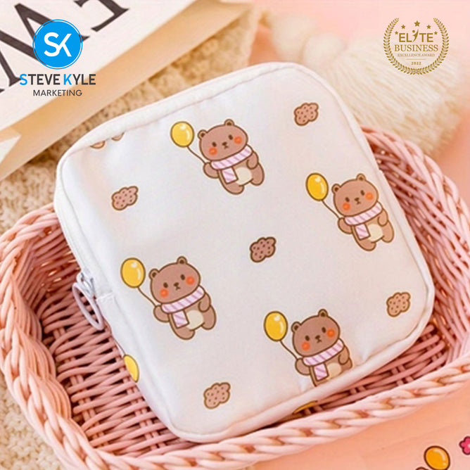 Steve Kyle Cute Cartoon Portable Feminine Hygiene Storage Pouch for Women