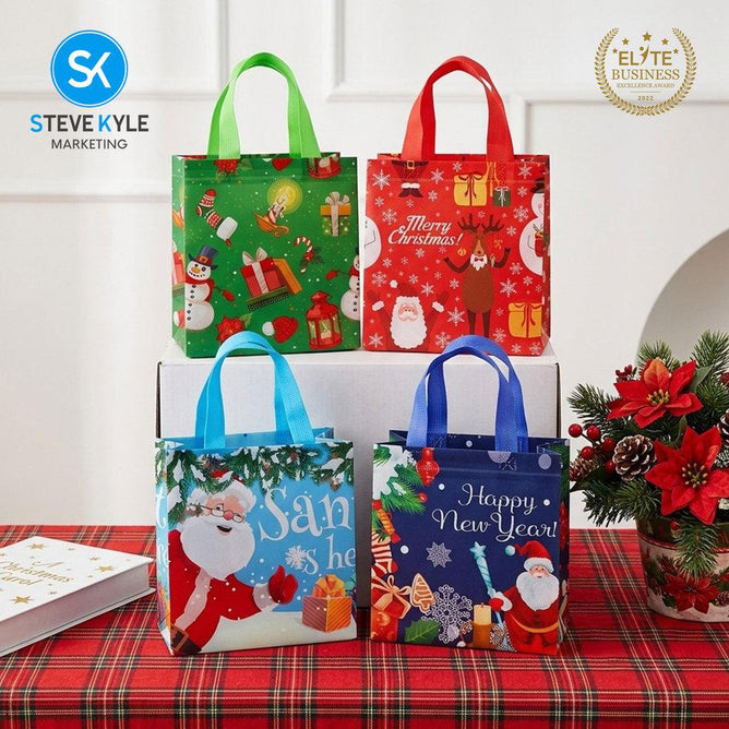 Steve Kyle Merry Christmas Printed Non-Woven Reusable Tote Bag for Groceries and Holiday Giveaways